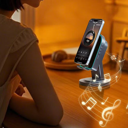3-in-1 Wireless Induction Speaker with Phone Stand-Black