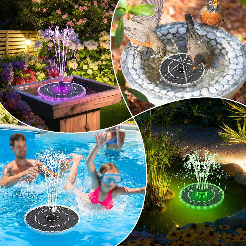 Solar Fountain with RGB Light for Bird Bath