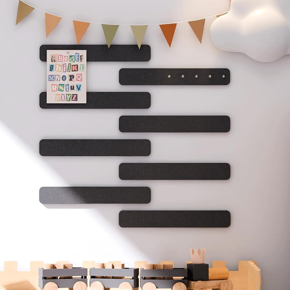8 Piece Self Adhesive Felt Display Strips with 35 Push Pins - Black