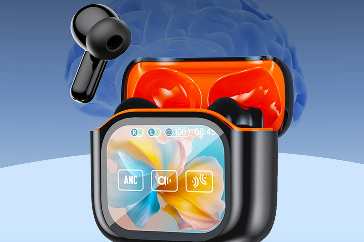 Bluetooth AI Translation Earbuds with LCD Touchscreen 150 Languages-Orange