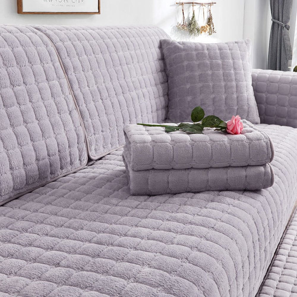 Universal Flannel Sofa Cushion Slipcover Non-Slip Thickened Sofa Cushion Towel Light Gray