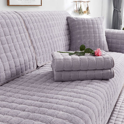 Universal Flannel Sofa Cushion Slipcover Non-Slip Thickened Sofa Cushion Towel Light Gray