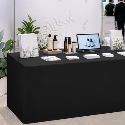 6 ft Fitted Polyester Table Cover with Skirt for Conferences and Trade Shows - Black