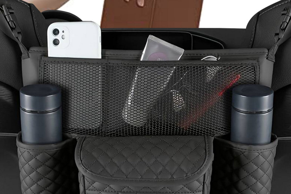 Car Handbag Holder Net Pocket Organizer For Handbag Storage Between Seats-Black