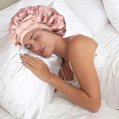 Polyester Bonnet for Sleeping Women Night Cap with Tie Band Pink