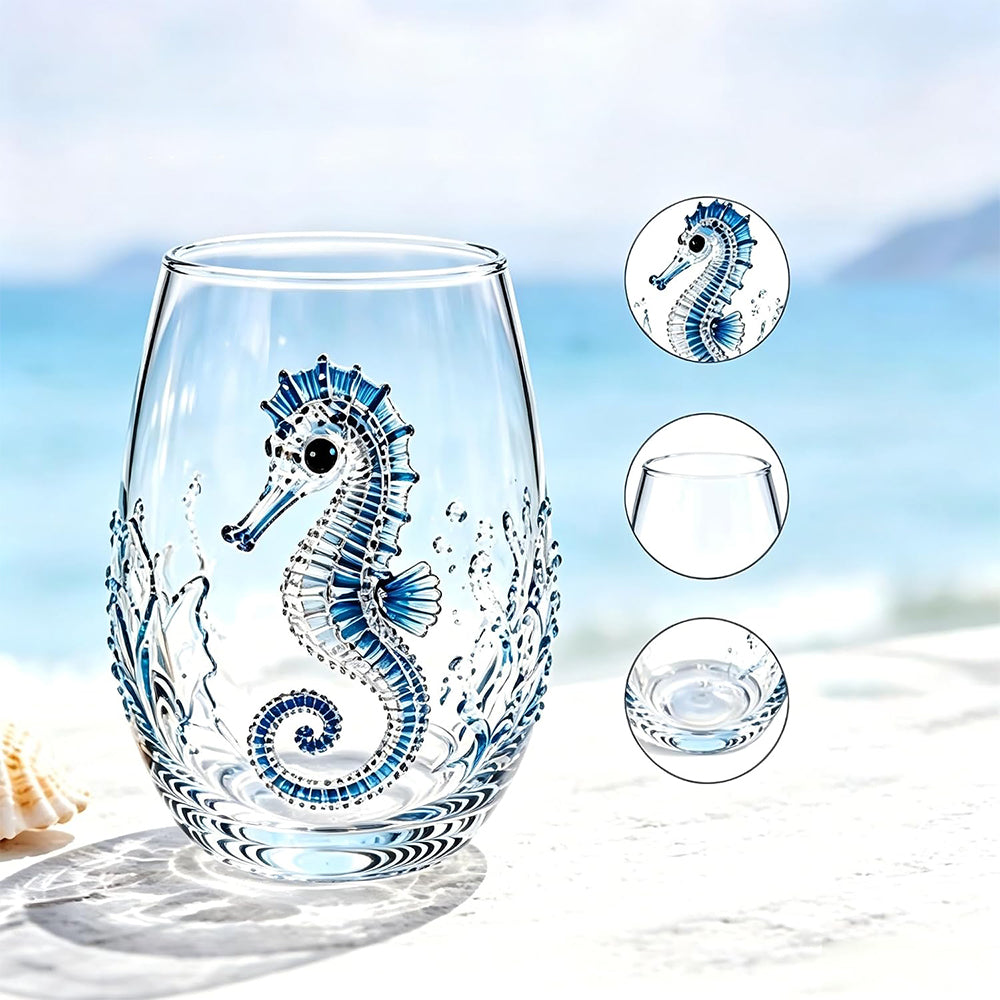 3D Ocean Animal Glass 350ml Borosilicate Wine Glass - Seahorse
