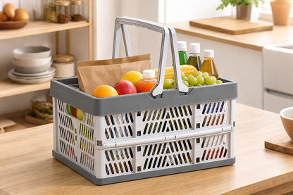 Portable Foldable Storage Basket-Grey