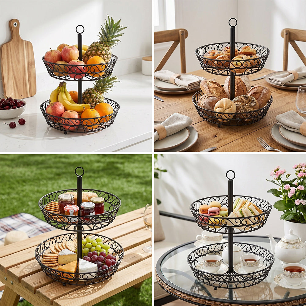 2-Tier Iron Fruit Basket Stand