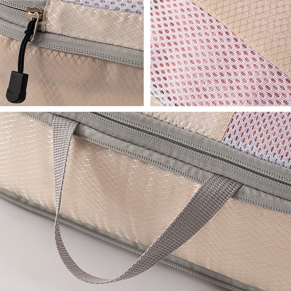 3Pcs Compression Packing Cubes for Travel Lightweight Storage Bags Set-Beige