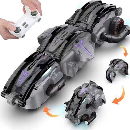 6 Wheel 360 Degree Transforming RC Stunt Car with LED Lights - Grey