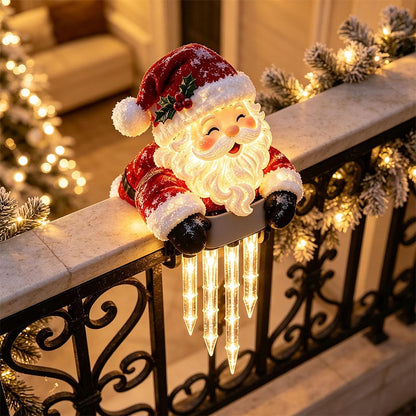 Solar Fence Icicle Light Cascading Glow Holiday Decoration Light - Santa