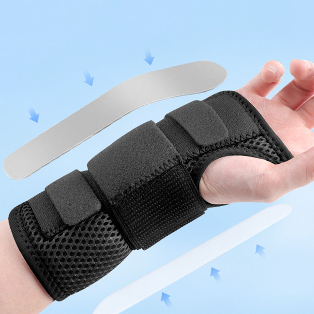 Pair of Adjustable Tunnel Wrist Brace Night Support Hand Brace with Splints Black