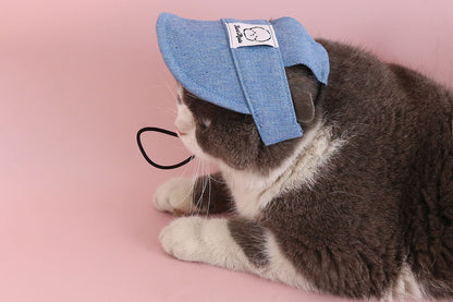 Denim Dog Hat Sun Visor Baseball With Ear Holes Chin Strap Outdoor Pet Sun Hat
