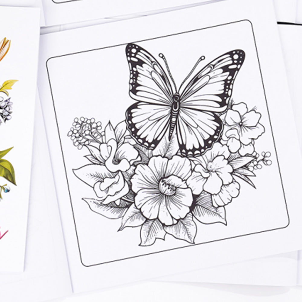 2 Adult Coloring Books with 24 Floral and 24 Butterfly Designs