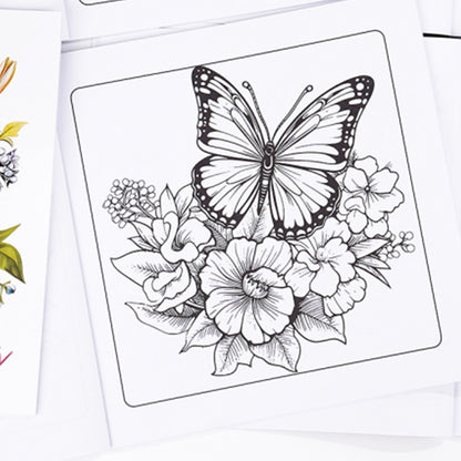 2 Adult Coloring Books with 24 Floral and 24 Butterfly Designs