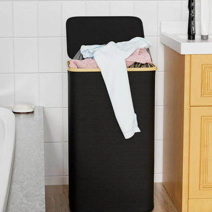 100L Laundry Basket with Lid Clothes Hampers for Laundry with Bamboo Handles Removable Bag-Black