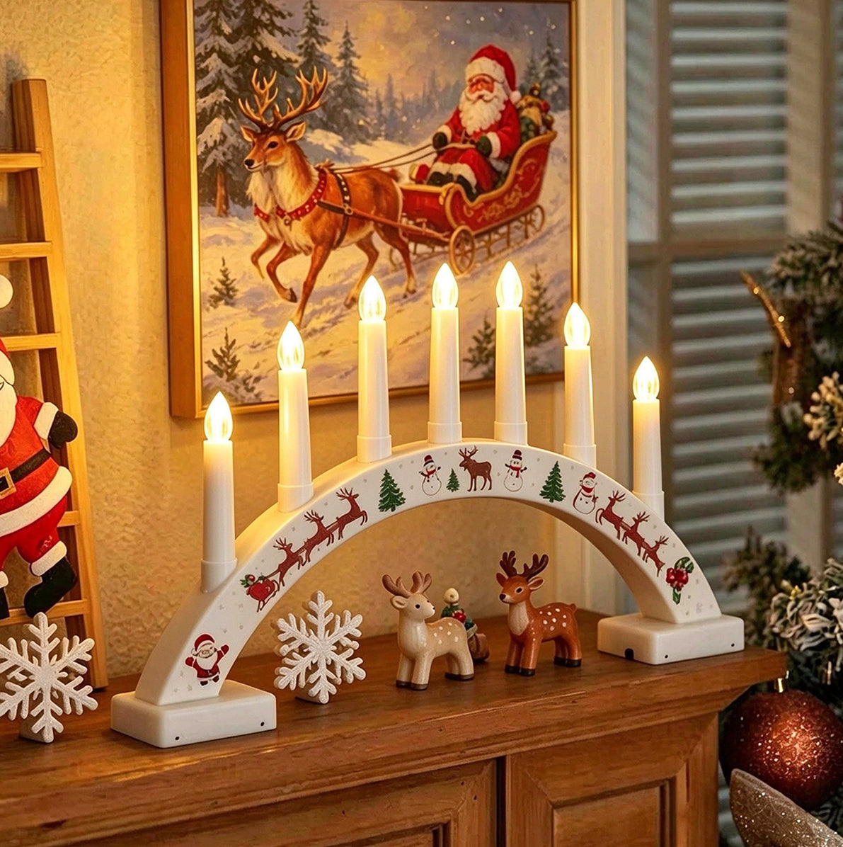 LED Christmas Flameless Taper Candle Decoration Light Holder - White