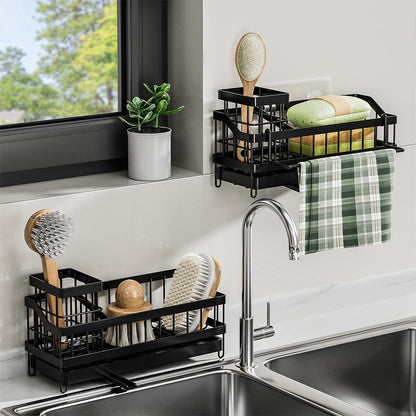 Wall Mount Sponge Rack Sink Caddy Organizer with High Brush Holder for Kitchen Essentials