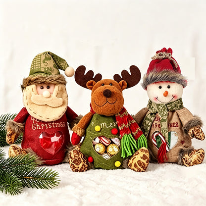 3 Pack Christmas Gift Bags with Zipper Burlap Candy Apple Pouch