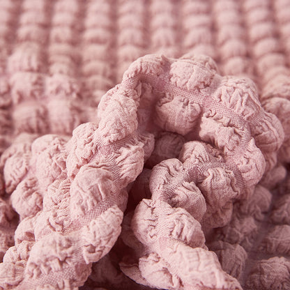 Seersucker Couch Cover with Ruffle Hemline Stretch Sofa Cover -Pink
