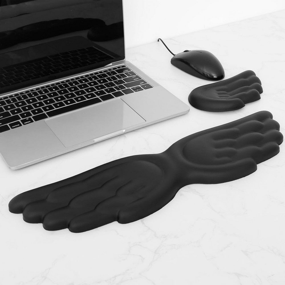 Angel Wing Wrist Rest for Keyboard and Mouse Memory Foam Gaming Wrist Rest-Black