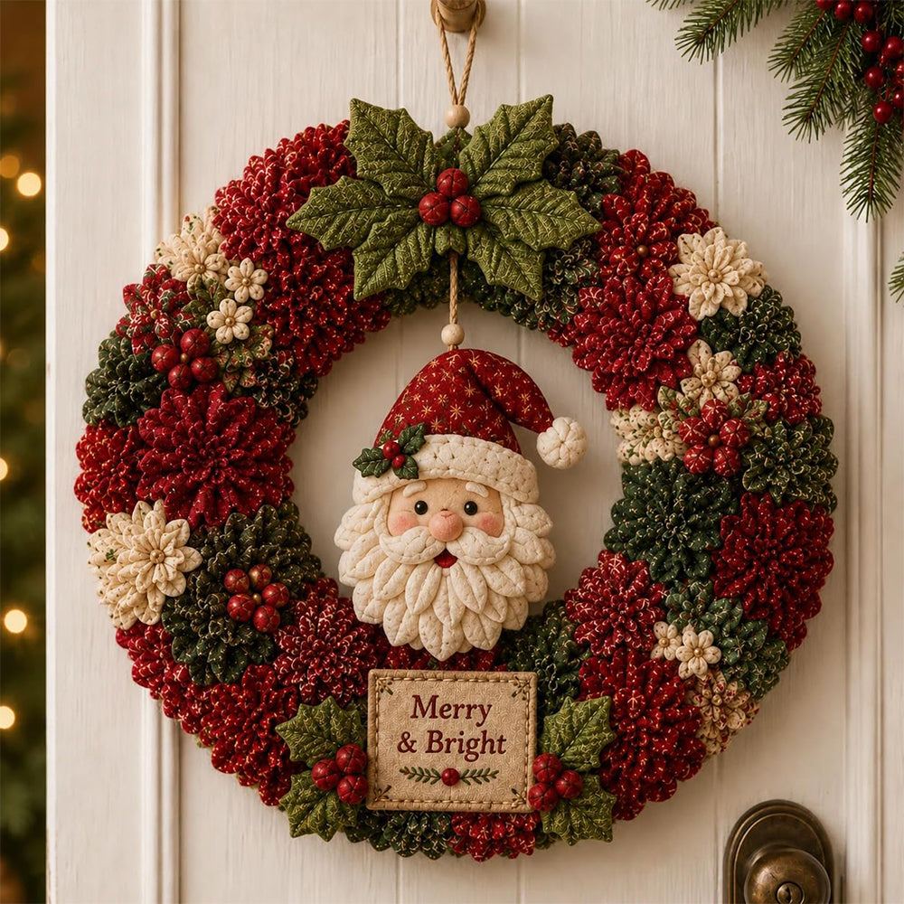 3D Fabric Poke Craft Christmas Wreath DIY Kit for Adults - Santa Claus