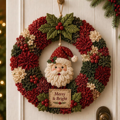 3D Fabric Poke Craft Christmas Wreath DIY Kit for Adults - Santa Claus
