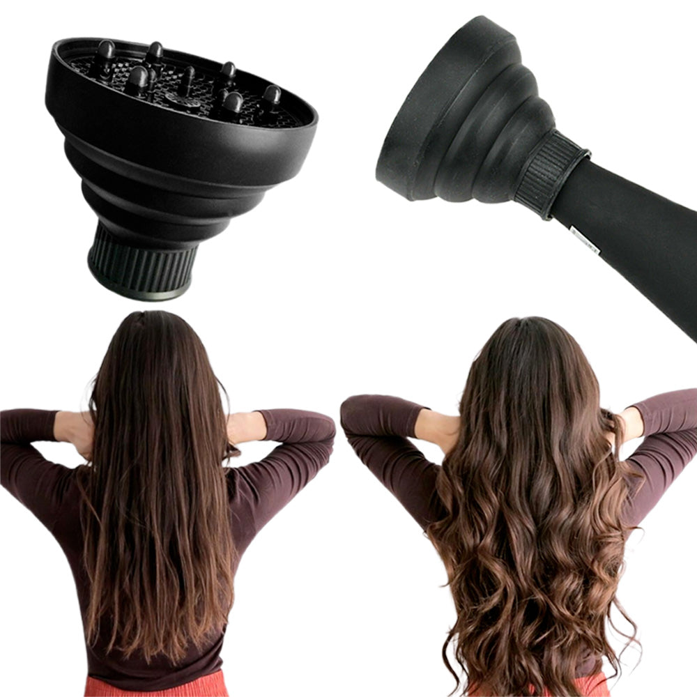 Foldable Silicone Hair Dryer Diffuser for Universal 4 to 5cm Nozzles - Black