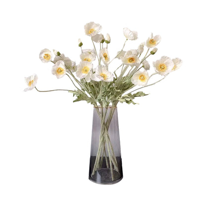 3Pcs 4-Head Artificial Corn Poppy Flowers Flocking Stem Bouquet Home Office Decor White