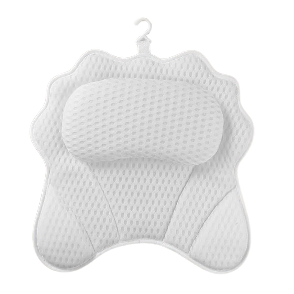 Bath Pillow with Headrest and 6 Suction Cups for Tub Support and Relaxation White