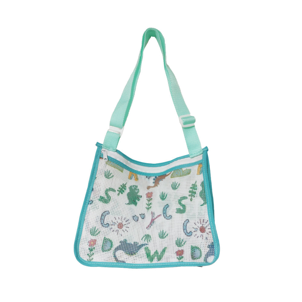 Children Beach Mesh Storage Bag Shell Collection Bag Beach Sand Toy Seashell Bag Green Dinosaur