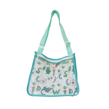 Children Beach Mesh Storage Bag Shell Collection Bag Beach Sand Toy Seashell Bag Green Dinosaur