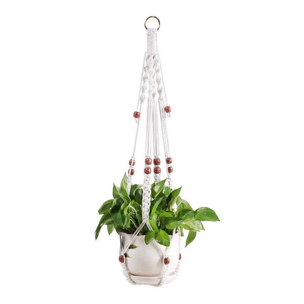 Plant Hanger Indoor Jute Hanging Planter Basket With Beads Decorative Flower Pot Holder-Style 7