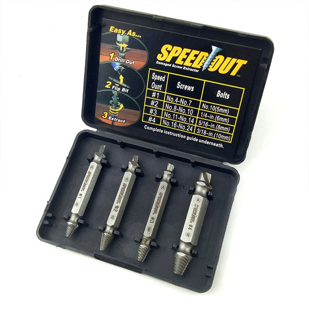 4Pcs Piece Damaged Screw Extractor Remover Easy Set Easy Out Broken Screw Bolt Kit