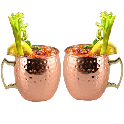 2 X Hammered Moscow Mule Stainless Steel Copper Finished Mugs Ice Drinking Cups