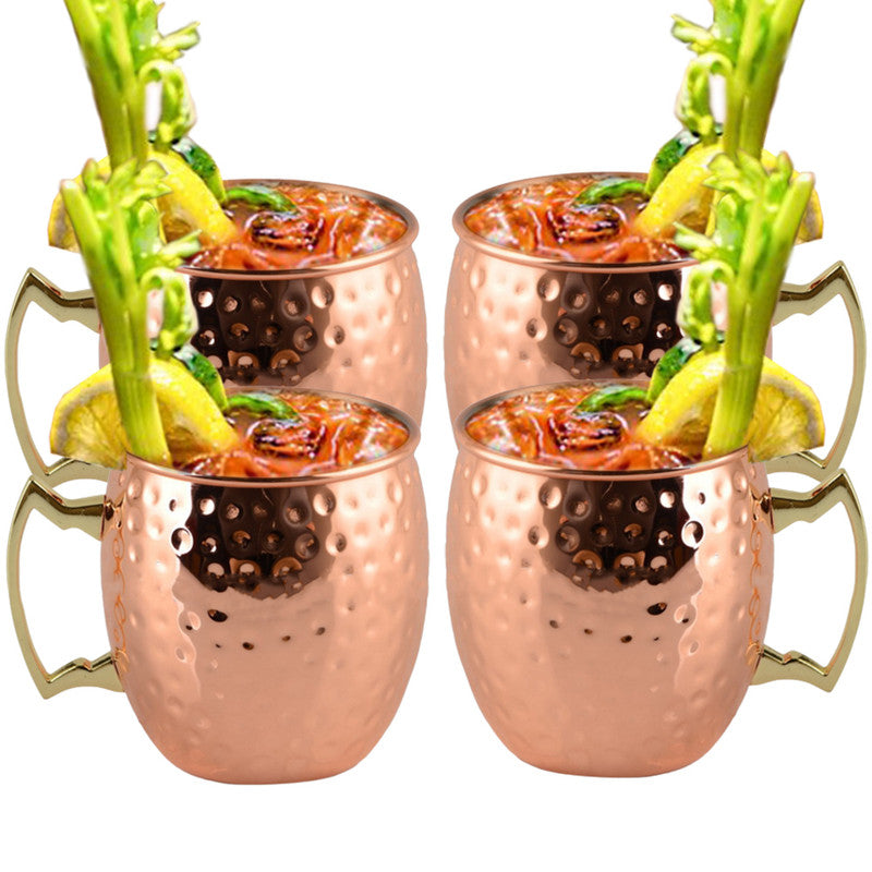 4 X Hammered Moscow Mule Stainless Steel Copper Finished Mugs Ice Drinking Cups