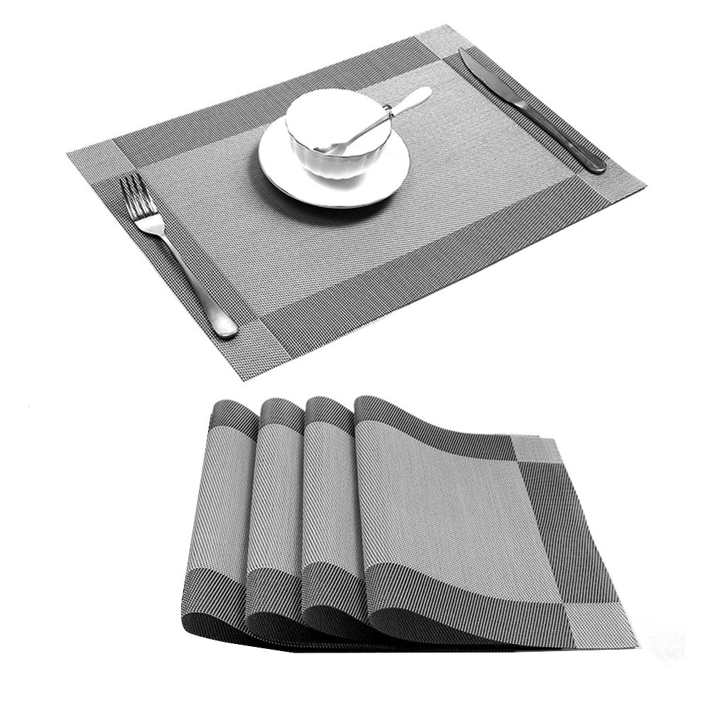4Pcs Woven Vinyl Non-slip Insulation Placemats Silver