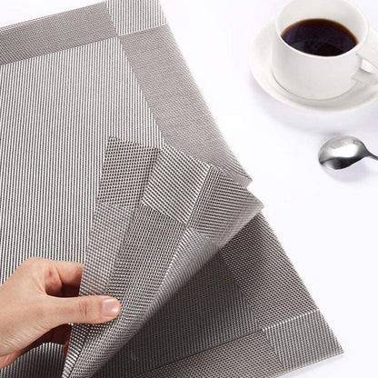 4Pcs Woven Vinyl Non-slip Insulation Placemats Silver