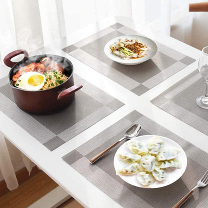 4Pcs Woven Vinyl Non-slip Insulation Placemats Silver