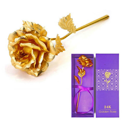 Gold Plated Rose Flower Romantic Gold Foil Rose Flower with Gift Box Home Decoration Valentine Day Creative Gift