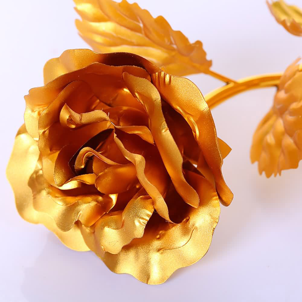 Gold Plated Rose Flower Romantic Gold Foil Rose Flower with Gift Box Home Decoration Valentine Day Creative Gift