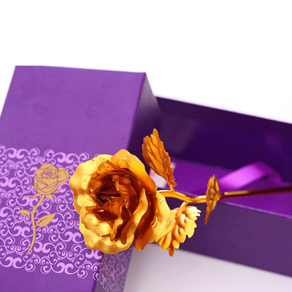 Gold Plated Rose Flower Romantic Gold Foil Rose Flower with Gift Box Home Decoration Valentine Day Creative Gift