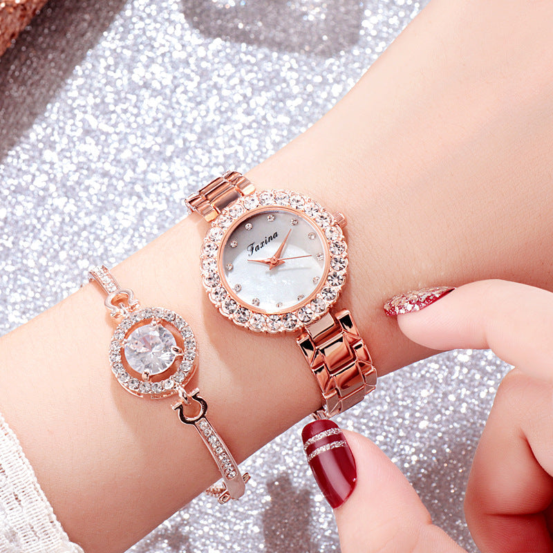 Chic Serene Watch and Bracelet Set -2pcs Women Lady Gift