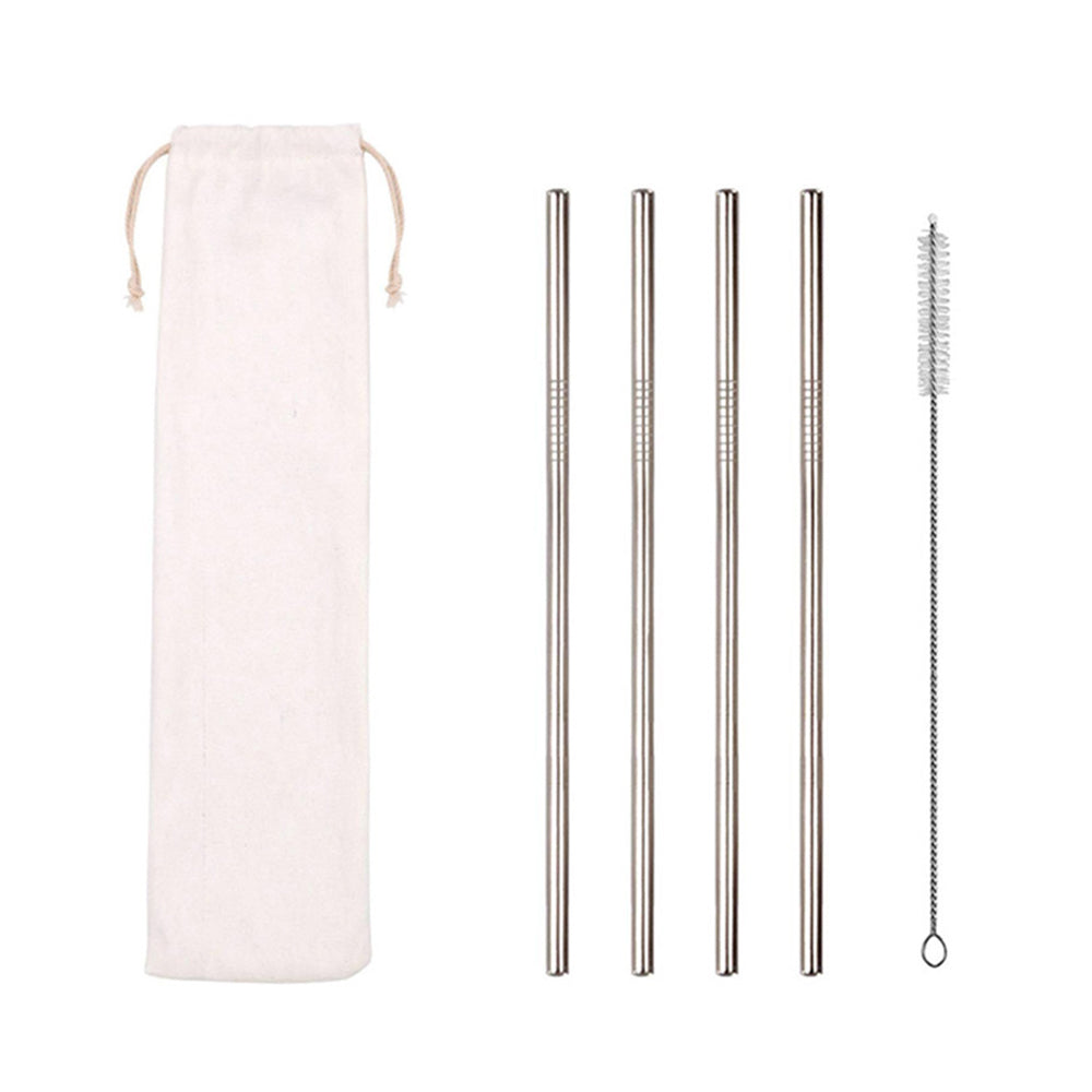 Reusable Stainless Steel Straight Drinking Straws With Brush