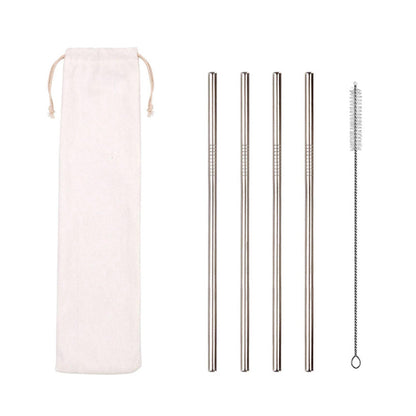 Reusable Stainless Steel Straight Drinking Straws With Brush