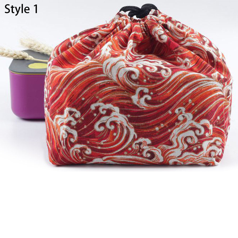 Canvas Lunch Bag Japanese Style Lunch Bags Drawstring Picnic Bag Reusable Food Storage Bags