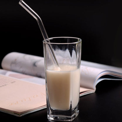 10Pcs Glass Reusable Drinking Straight or Bent Straws Set with Cleanging 2Pcs Brushes