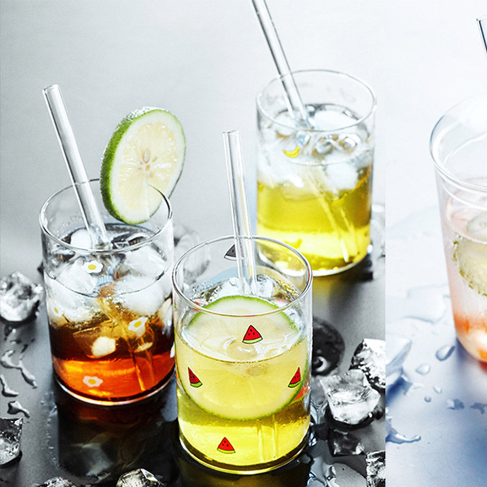 10Pcs Glass Reusable Drinking Straight or Bent Straws Set with Cleanging 2Pcs Brushes