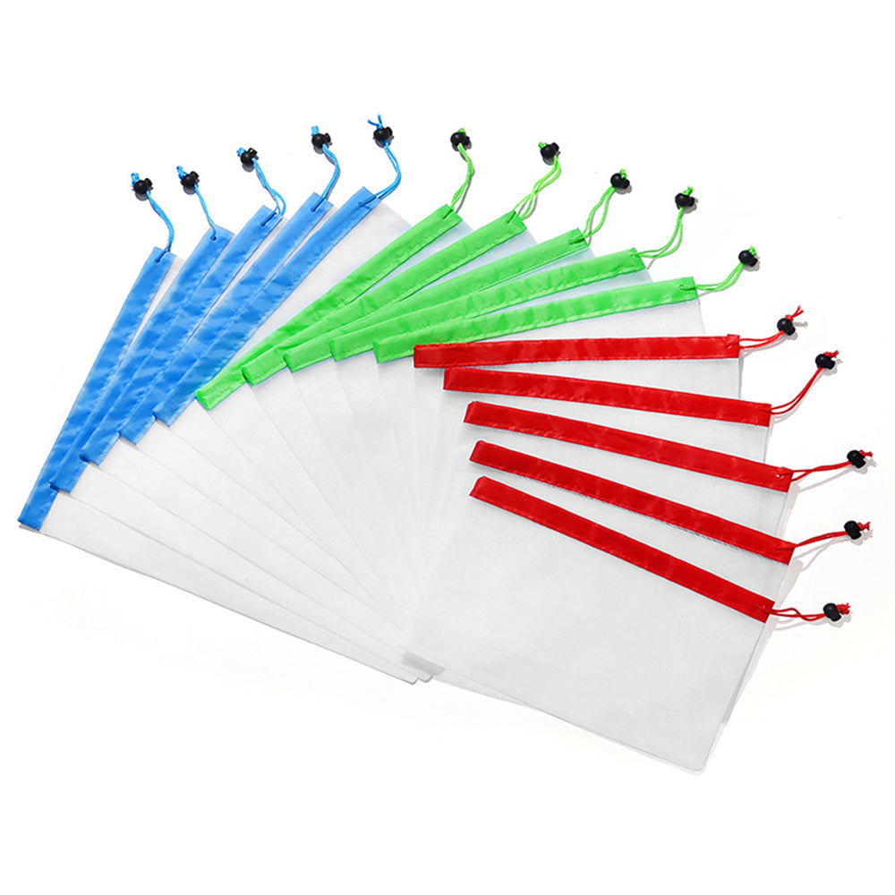 15Pcs or 30Pcs Reusable Mesh Shopping Bags Set Premium Eco-Friendly Organic Natural Cotton Grocery Mesh Vegetable Fruit Storage Pouch, 3 sizes