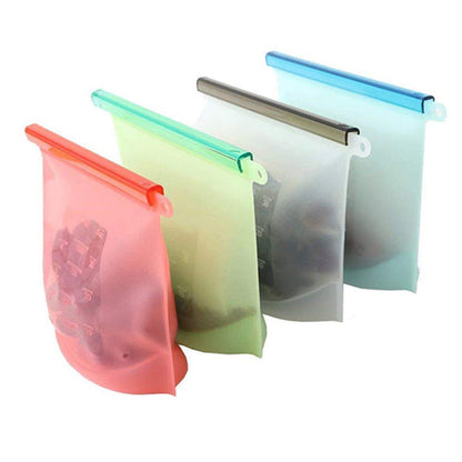 4X or 8X 1000ml Reusable Silicone Food Storage Airtight Bags Durable Preservation Storage Bags Food Fresh Sealer Pouch Sandwich Lunch Bag Container with Zip Lock